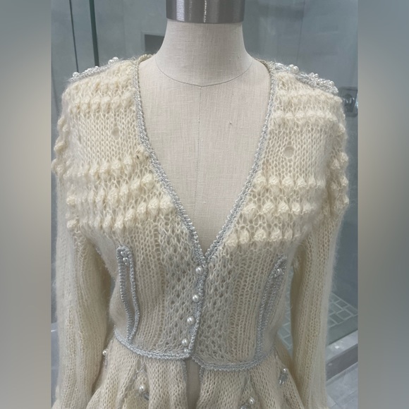 MOHAIR BEIGE SWEATER CARDIGAN WITH JEWELS SIZE MEDIUM - Picture 3 of 17